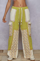 POL Patchwork Wide Leg Pants in Lime Green