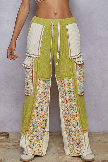 POL Patchwork Wide Leg Pants in Lime Green