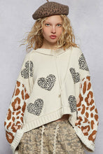 Load image into Gallery viewer, POL Chenille Hooded Sweater with Leopard Print and Heart Patches in Cream Multi
