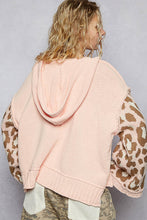 Load image into Gallery viewer, POL Chenille Hooded Sweater with Leopard Print and Heart Patches in Peach Multi
