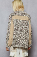 POL Leopard Print Top with Contrasting Thermal Knit Details in Latte Multi