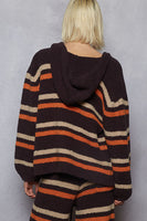 POL Multi Color Striped Pattern Berber Hooded Jacket in Deep Chocolate