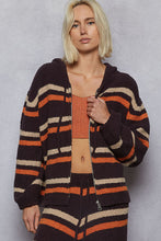 Load image into Gallery viewer, POL Multi Color Striped Pattern Berber Hooded Jacket in Deep Chocolate
