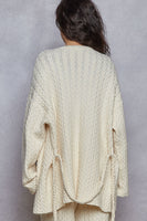 POL Solid Color Open Front Cable Knit Cardigan in Powder Cream
