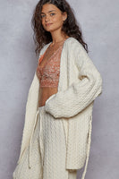 POL Solid Color Open Front Cable Knit Cardigan in Powder Cream