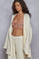 POL Solid Color Open Front Cable Knit Cardigan in Powder Cream