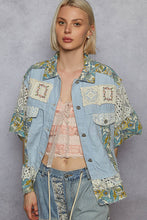 Load image into Gallery viewer, POL Patchwork Denim and Mixed Print Jacket in Baby Blue
