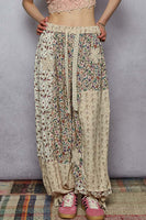 POL Mixed Patchwork Joggers with Crochet Flower Patches in Cream Multi