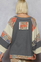 Load image into Gallery viewer, POL OVERSIZED Thermal Knit Top with Peace Sign Patched Front in Charcoal
