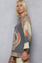 Load image into Gallery viewer, POL OVERSIZED Thermal Knit Top with Peace Sign Patched Front in Charcoal
