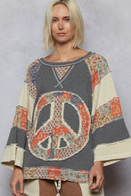 Load image into Gallery viewer, POL OVERSIZED Thermal Knit Top with Peace Sign Patched Front in Charcoal
