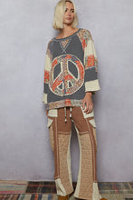 Load image into Gallery viewer, POL OVERSIZED Thermal Knit Top with Peace Sign Patched Front in Charcoal
