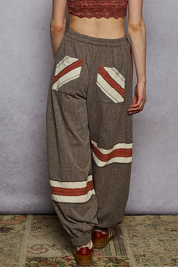 POL Color Block Knit and Gauze Joggers in Charcoal