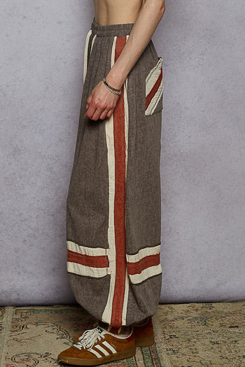 POL Color Block Knit and Gauze Joggers in Charcoal