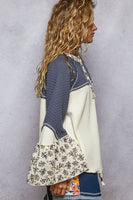 POL Contrasting Mixed Top with Ruffle Sleeves in Navy/Natural