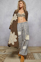 POL Double Gauze Half Button Front Duster with Large Floral Flower Patches in Black ON ORDER