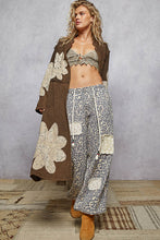 Load image into Gallery viewer, POL Double Gauze Half Button Front Duster with Large Floral Flower Patches in Black ON ORDER
