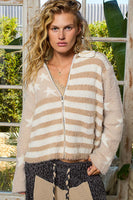 POL Mohair Jacket with American Flag Pattern in Beige/Taupe
