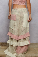 POL Floral Pants with Patches and Ruffle Details in Natural/Pink