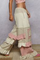 POL Floral Pants with Patches and Ruffle Details in Natural/Pink