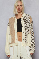 POL Contrasting Print Thermal Knit and Quilted Jacket in Cream Multi