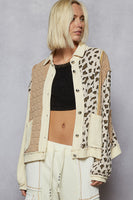 POL Contrasting Print Thermal Knit and Quilted Jacket in Cream Multi