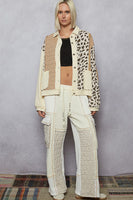 POL Contrasting Print Thermal Knit and Quilted Jacket in Cream Multi