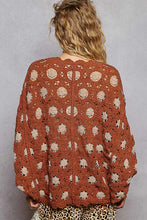 Load image into Gallery viewer, POL Chenille Crochet Open Front Cardigan in Brick/Latte
