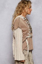 Load image into Gallery viewer, POL French Terry Top with Contrasting Sleeve and Lace Up Details in Rust Charcoal
