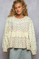 POL Mixed Print Tiered Top in Cream Butter