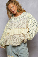 POL Mixed Print Tiered Top in Cream Butter