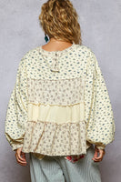 POL Mixed Print Tiered Top in Cream Butter