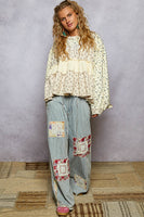 POL Mixed Print Tiered Top in Cream Butter