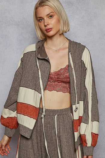 POL Color Block Hooded Jacket in Charcoal