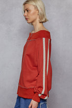 Load image into Gallery viewer, POL French Terry Knit Off the Shoulder Top with Lace Stripe Details in Dried Tomato
