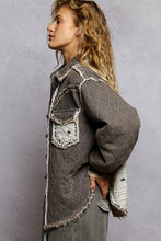 Load image into Gallery viewer, POL Quilted Twill Shacket with Lace and Studded Details in Black
