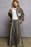 POL Quilted Twill Shacket with Lace and Studded Details in Black