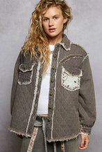 Load image into Gallery viewer, POL Quilted Twill Shacket with Lace and Studded Details in Black
