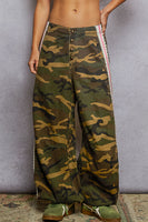 POL Twill Print Joggers with Contrasting Side Stripes in Olive Camo