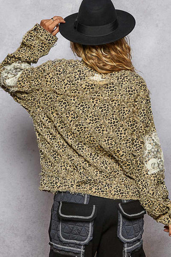 POL Leopard and Lace Studded Jacket in Tan Leopard