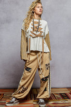 Load image into Gallery viewer, POL French Terry Top with Contrasting Sleeve and Lace Up Details in Oatmeal ON ORDER
