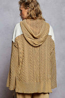 POL French Terry Top with Contrasting Sleeve and Lace Up Details in Oatmeal ON ORDER