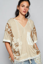 Load image into Gallery viewer, POL Ribbed Knit and Lace Top with Mixed Patches in Wheat Beige
