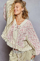 POL Mixed Print Peasant Top in Pink Mix