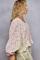 POL Mixed Print Peasant Top in Pink Mix