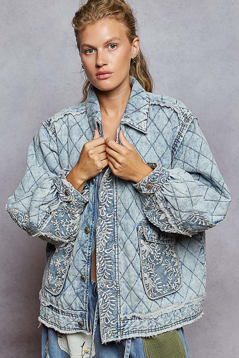POL Quilted Twill Jacket in Denim – June Adel
