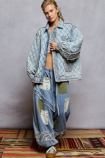 POL Quilted Twill Jacket in Denim