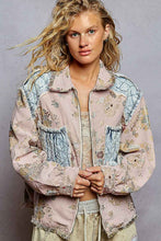 Load image into Gallery viewer, POL Floral Jacquard and Denim Quilted Stitched Jacket in Soft Pink Multi
