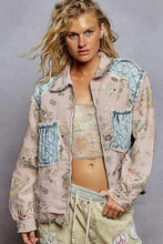 Load image into Gallery viewer, POL Floral Jacquard and Denim Quilted Stitched Jacket in Soft Pink Multi

