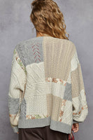 POL Mix N Match Patchwork Cardigan in Natural/ Grey